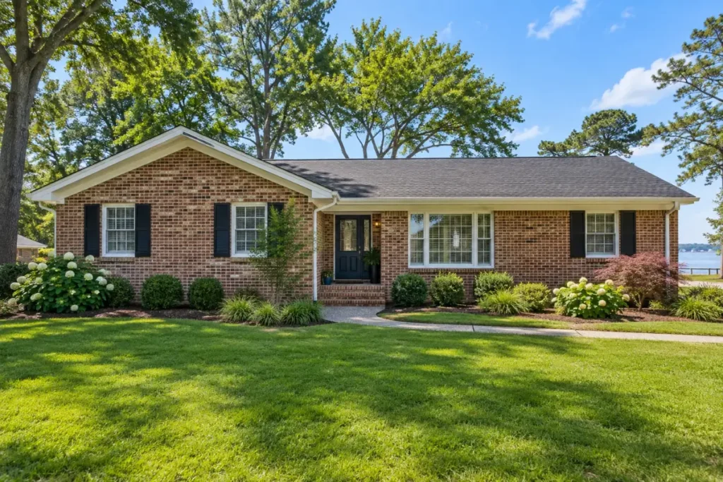 Suburban ranch house with brick veneer walls